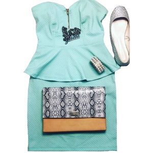 2BE Bebe Peplum Cocktail Dress (Mint) - EUC